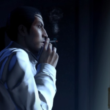 Majima smoking a cigarette. Still badass.